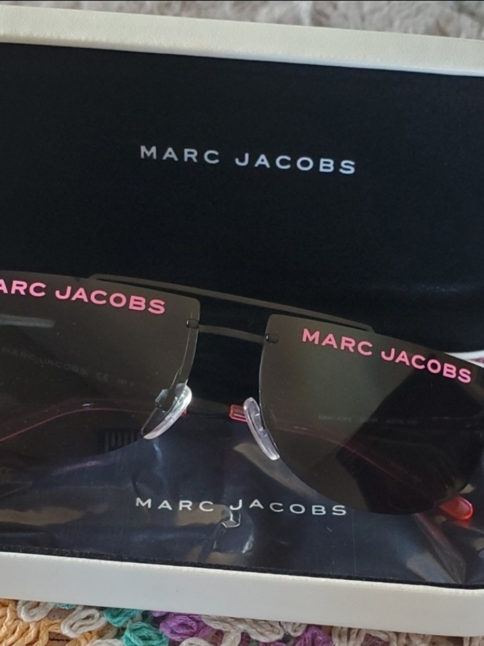 Marc Jacobs Black Rimless Sunglasses with Pink Logo